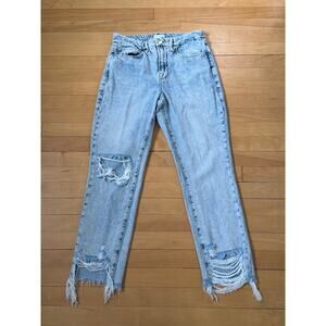 Good American Size 4/27 Light Wash Mid Rise Ripped Jeans